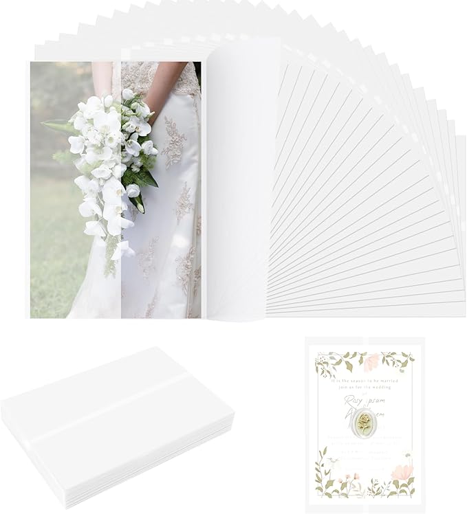 50 Pack Vellum Jackets for 5x7 Invitations Pre-Folded, 115 GSM Translucent Printable Vellum Paper 5x7, Vellum Wraps for Wedding Invitations sleeves, Birthday Greeting Cards, DIY Crafts