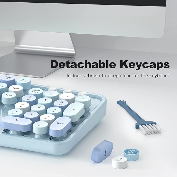 Computer Keyboard Wired, Plug and Play USB Retro Round Typewriter Keyboard, Full Size Wired Keyboard with Foldable Stands for Laptop and Office PC