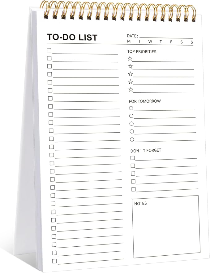 To Do List Notepad, Undated Daily Planner, 120 Pages Notebook, 6.7 x 9.8 | 100 GSM FSC Paper, Plastic Cover, Spiral Bound, Tear-Off Pages, Task Checklist Layout for Home, Work, Office School Supplies