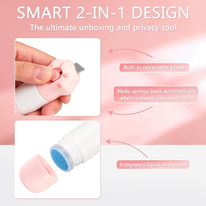 2-in-1 Privacy Wipe Box Cutter, 2026 New Water-Based Eraser Pen, Thermal Correction Fluid Set for Receipts, Shipping Labels, Packages, Mails and Daily Office School Use