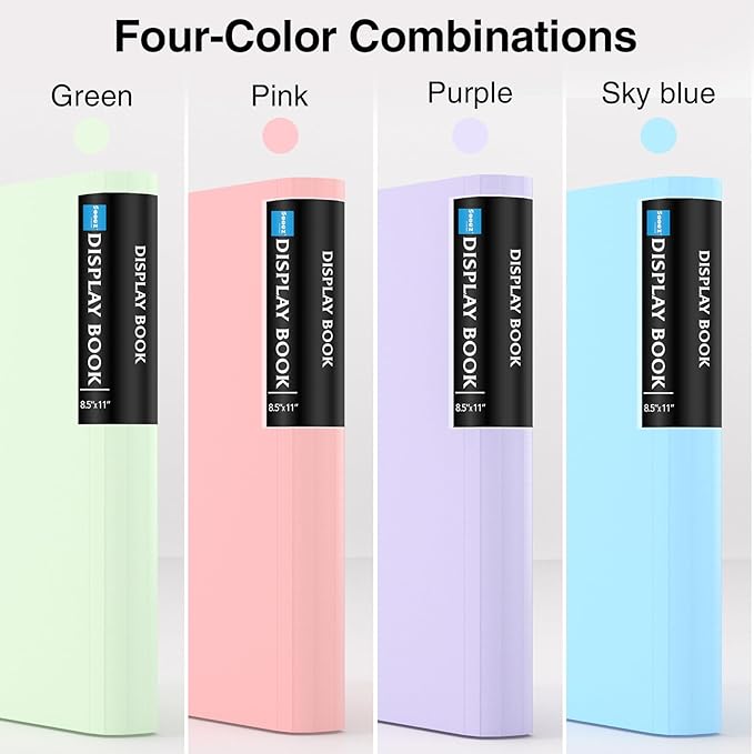 Sooez 4 Pack 72 Pocket Binder with Plastic Sleeves & Elastic Band, Large Capacity 8.5x11 Presentation Book Display 144 Pages, Art Portfolio Document Folder with Clear Sheet Protectors