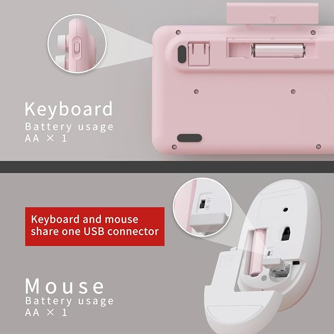 UBOTIE Colorful Wireless Keyboard and Mouse Combo (Pink-White) | Retro Typewriter Floating Full-Sized Keys Computer Keyboard with Optical Mouse, 2.4GHz USB Connection for Windows Mac