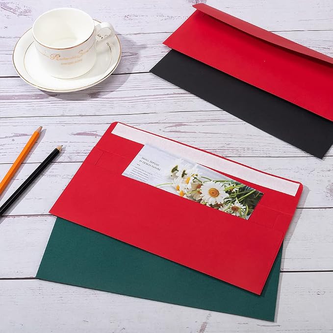 100 Pack Colored #10 Business Envelopes, 4.13 x 9.49 Inches, Black | Self Seal, Standard Envelopes, For Office Checks, Business Letter Mailing, Greeting Card