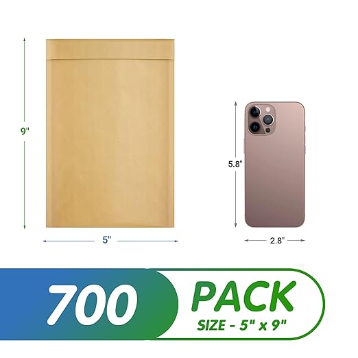 Kraft Bubble Mailers 5 x 9 Inch Natural Brown, Padded Envelopes Self Seal, Pack of 700, Bubble Lined Kraft Paper Mailing Envelopes for Shipping