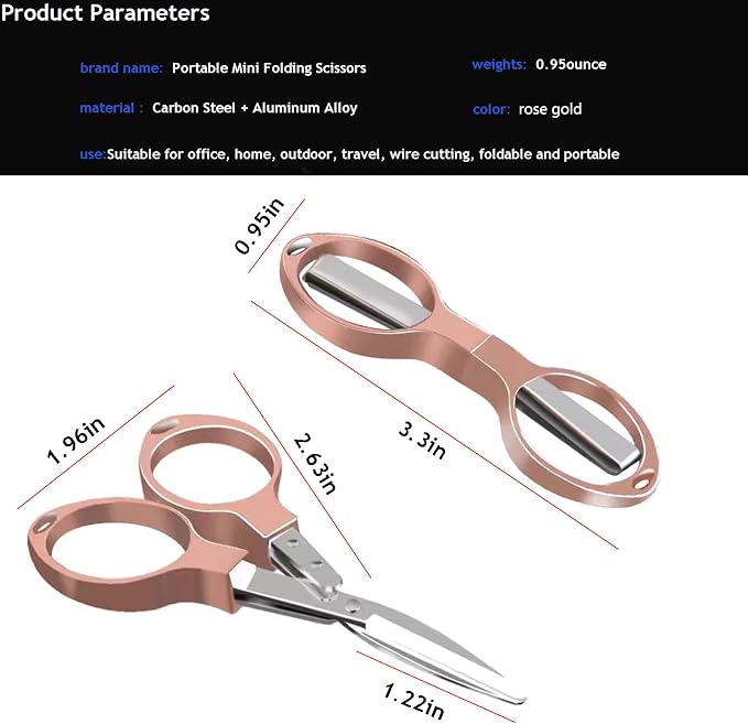 YVAOG Mini Folding Scissors, Safe Portable Safe Portable Travel Mini Scissors, Stainless Steel Retractable Small Scissors for Home Office, 2 Piece Set (rose gold)