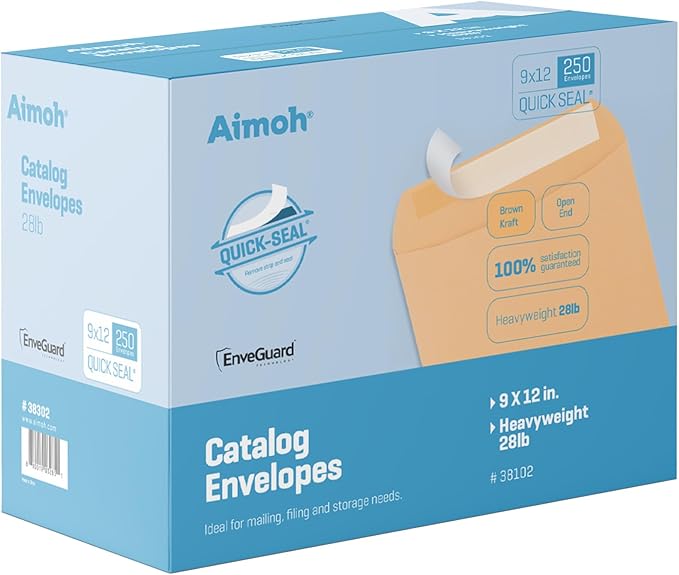 9 X 12 Self-Seal Brown Kraft Catalog Mailing Envelopes - 28lb - 250 Count, 9x12 Inch (38302)