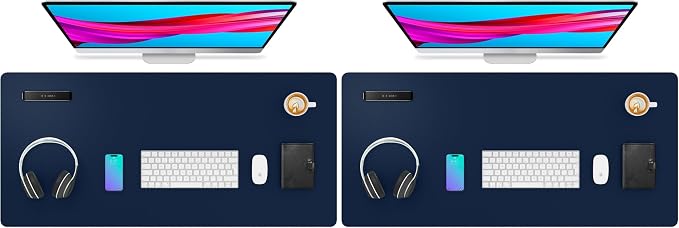 Aothia Leather Desk Pad Protector, Mouse Pad,Office Desk Mat, Non-Slip PU Leather Desk Blotter, Laptop Desk Pad, Waterproof Desk Writing Pad for Office and Home (Dark Blue,36" x 17") (Pack of 2)