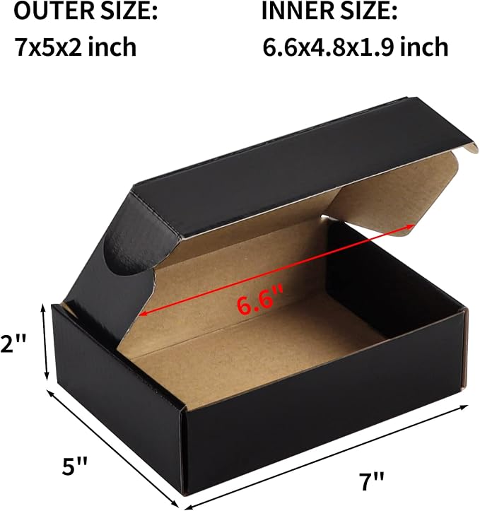 Hoikwo 25 Pack 7x5x2 Shipping Boxes for Small Business, Black Packaging Cardboard Boxes, Moving Mailing Packing Box