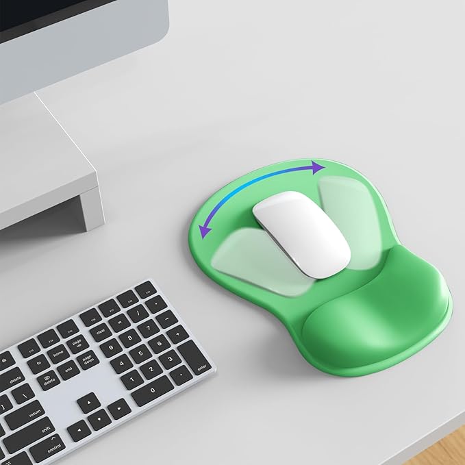 Mouse Pad with Wrist Rest,Ergonomic Mouse Pad with Comfortable Gel Wrist Rest Support and Non-Slip PU Base for Easy Typing Pain Relief, Durable and Washable (Green)