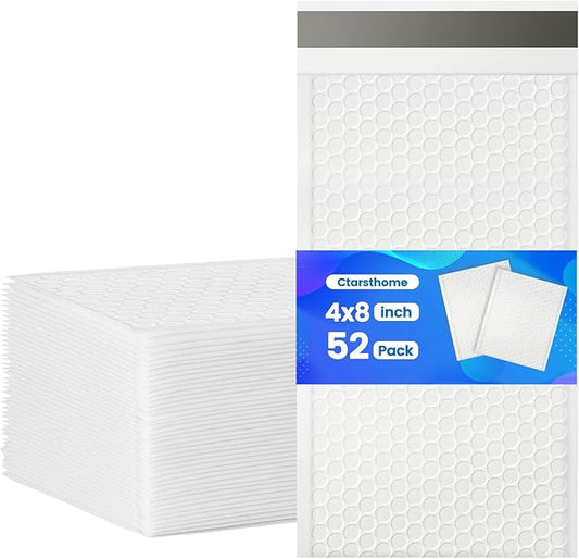 52 Pack Bubble Mailers 4x8inch Padded Envelopes Thin Mailing Envelopes Waterproof Bubble Opaque Padded Mailers Self Seal Adhesive Shipping Bags for Mailing Jewelry Makeup Small Business