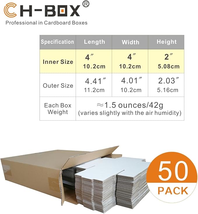 50 Pack 4x4x2'' Small Shipping Boxes, Corrugated Cardboard Mailers for Business, White (CM442)