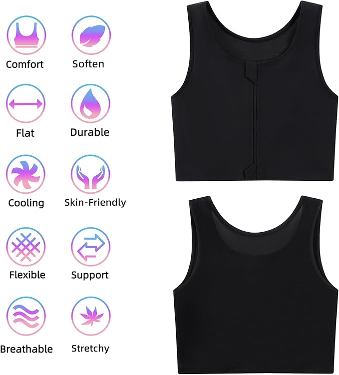XUJI Transgender FTM Zip Up Breathable Half Chest Binder