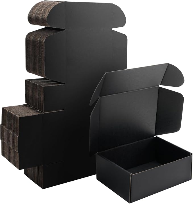 8x6x3 inch Black Shipping Boxes for Small Business- Set of 25 | Sturdy ECT 32 Corrugated Cardboard Mailer Boxes, Easy Assemble for Packaging, Mailing, Gift Giving & Ecommerce Packing