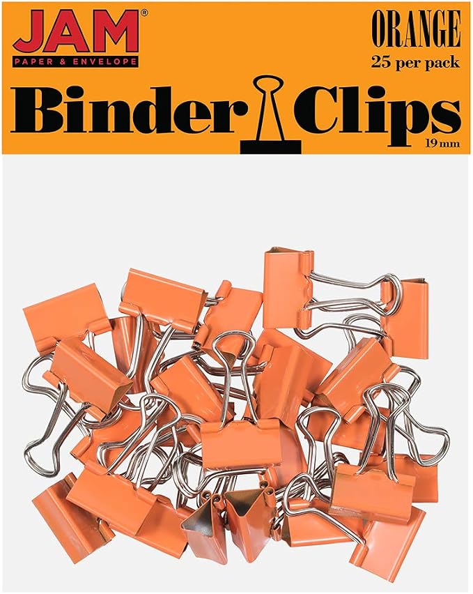 JAM PAPER Colorful Binder Clips - Small - 3/4 Inch (19 mm) - Orange Binderclips - 25/Pack