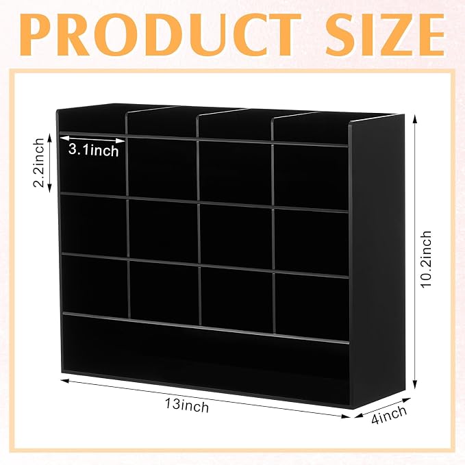 MotiMind Acrylic Pen Organizer Storage for 200 Markers Vertical Marker Organizer Acrylic Pen Display Holder for Office Desk Desktop Stationery Pencil Storage, Black, 13 x 4 x 10.2 Inch