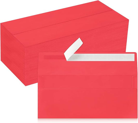 200 Pack Red #10 Business Envelopes, Christmas New Years Standard Envelopes Self Seal, Letter Size Mailing Envelopes for Checks Letters Invoices Birthday Graduation Wedding, 4 1/8 x 9 1/2 Inch
