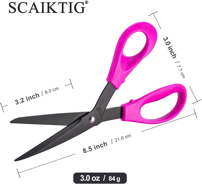 SCAIKTIG 8.5“ Bent Fabric Scissors All Purpose Sharp Heavy Duty, Bent Shears for Sewing Crafting Cutting Clothes, Felt, Leather, Paper Supplies, Pink Handle, Titanium Coating Blades, 2-Pack