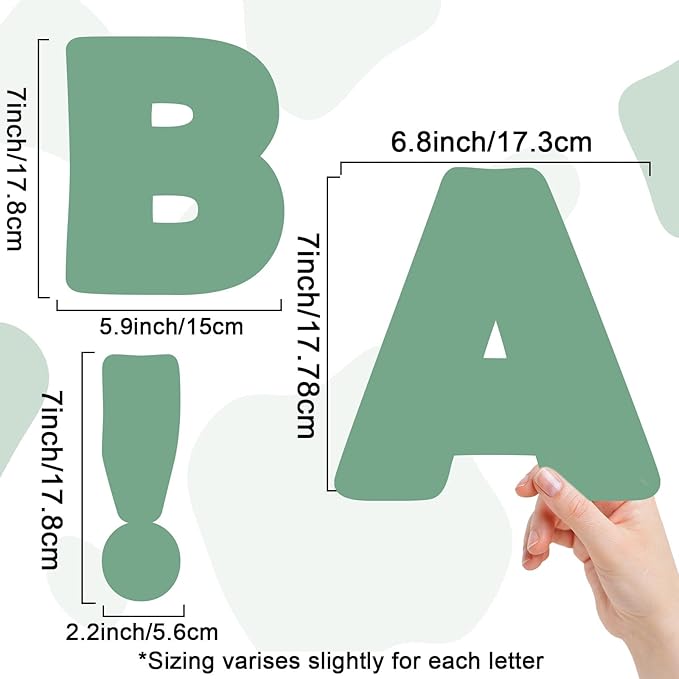 Qyeahkj 150PCS Large 7" Font Bulletin Board Letters and Punctuation Cutouts Set Green Eucalyptus Alphabet Combo Pack Decoration for Classroom Bulletin Board Display Wall Home School Poster Decor
