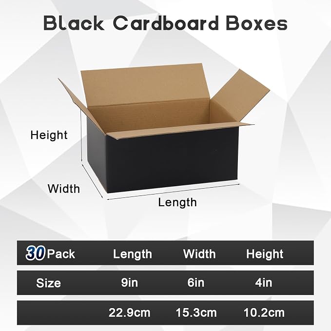 Shipping Boxes Medium 9x6x4 Inches, 30 Pack Mailer Packaging Boxes Bulk, Black Corrugated Cardboard Boxes for Small Business Mailing Packing