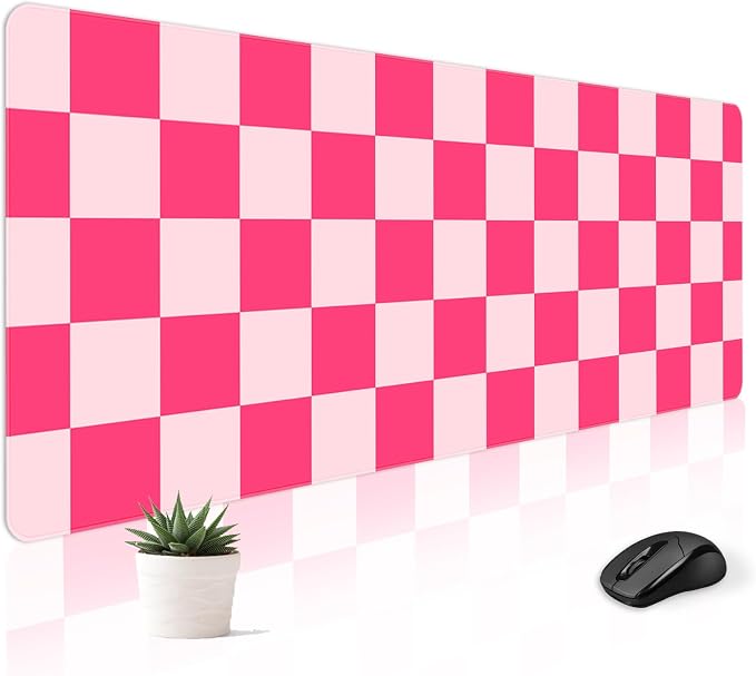 Mousepad Desk Mat Gaming Large Keyboard Cute Office Desktop Computer Laptop Checkered XXL Long Giant Big Kawaii Aesthetic Girly Pretty Design Women Girl Gamer Oversized Wide 30x12'' Mousepad