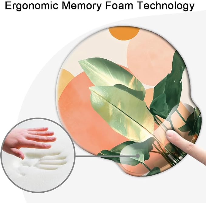 Ergonomic Mouse Pad with Wrist Support,Mouse Pad with Wrist Rest and Coaster Set,Office Supplies Non-Slip Mouse Pads for Desk, Non-Slip Comfortable,Tropical Plants