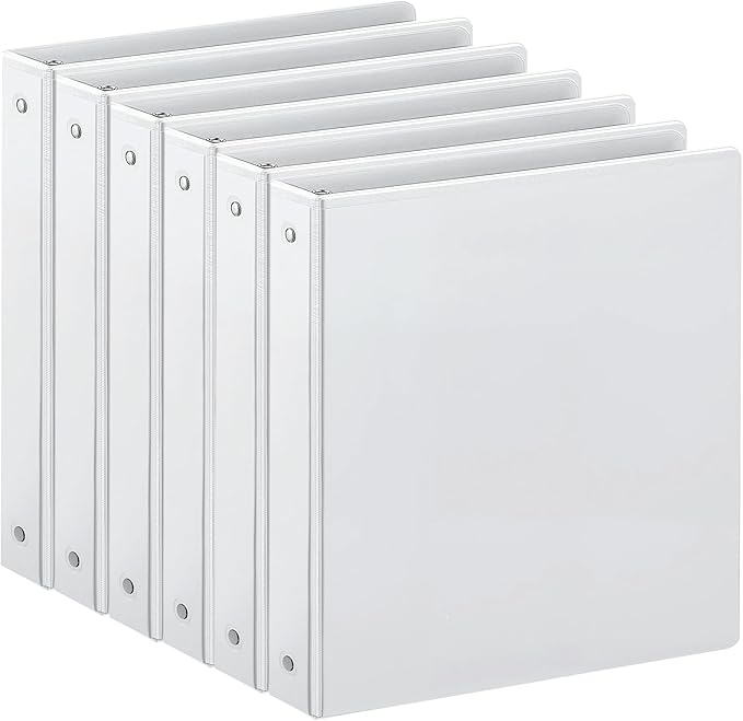 SUIN 1-inch 3 Ring Binder with 2 Interior Pockets, 1''Durable Binders Holds US Letter Size 8.5'' x 11'' Paper - Versatile Binders for Office, Home, and School Use, 6 Pack White