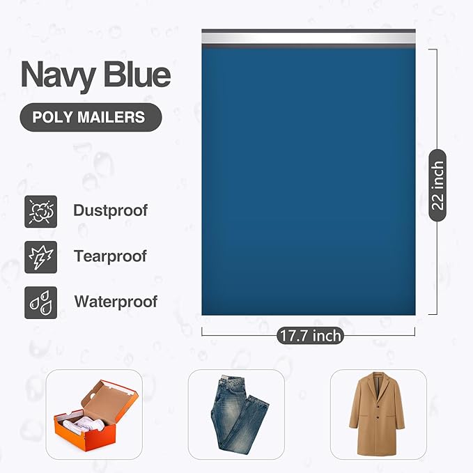 UCGOU 17.7x22 Large Poly Mailers Navy Blue Shipping Bags Self-Sealing Waterproof and Tear-Proof Shipping Envelope for Small Business Mailers Poly Bags for Clothing, Books 50 Pack