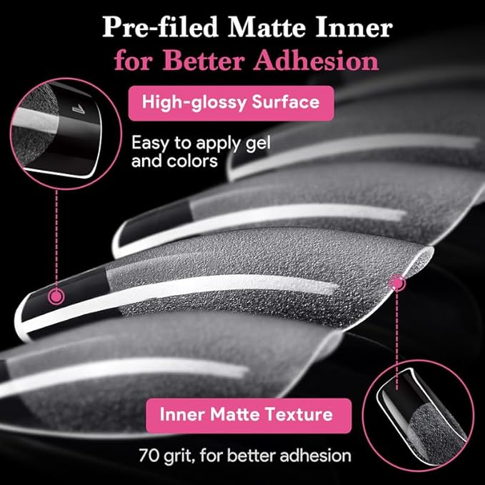 Short Square False Nail Tips, 15 Sizes 510 PCS Clear French Press On Fake Nail Soft Pre-shaped Half Matte Full Cover Gel Nail Tips Extensions Thick Long Lasting for DIY Beginners & Salon Manicure