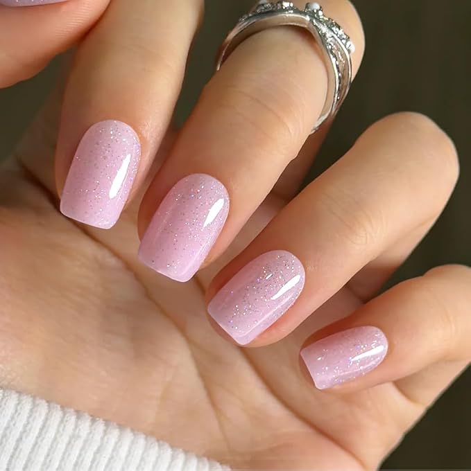CurvLife Press On Nails – 30Pcs Soft Gel Fake Nails, Reusable Glue On Nail Kit with Adhesive Tabs, Natural Fit & Salon-Quality for Women & Girls (Pink Stardust)