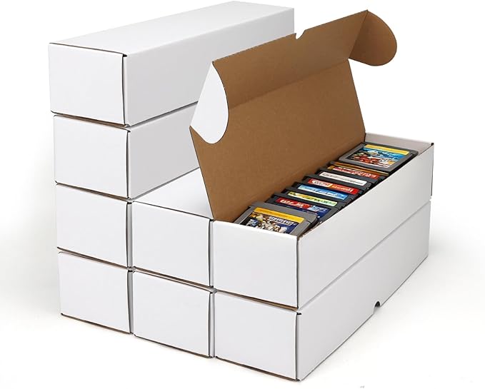 Bulk 600 Capacity Trading Cards Storage Box, in Total 25 Pack Brown White Cardboard Shipping Boxes for 15000 Count 12pt 2.5x3.5 inch Cards or Sleeved Cards