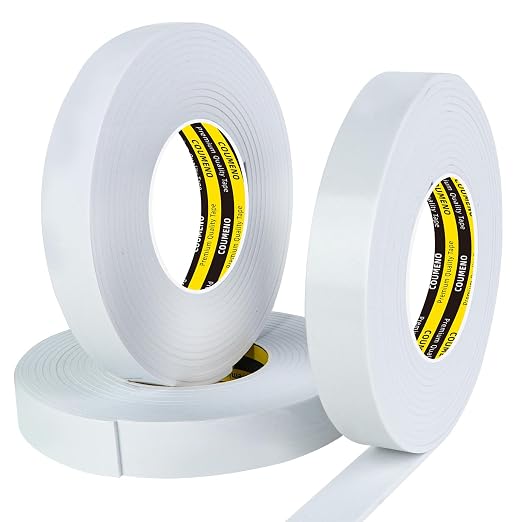 Heavy Duty Double Sided Tape,White Foam Tape,3 Pack 1 in X 16.4 ft | High Tack Strong Adhesive Foam Mounting Tape, Weatherproof Sealing Foam Tape, Easy Peel & Stick for Home Office School
