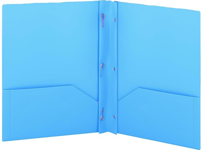 Plastic Folders with Pockets and Prongs Blue - Two Pocket Folder with Brads - 3 Prong Folders with Pockets for Letter Size Sheets, Also Available in Purple, Green, Red, Pink, and Grey, 1 Pc –by Enday
