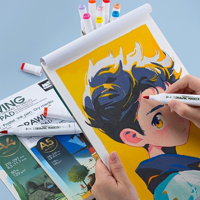 TRANSON Alcohol Markers for Drawing Coloring 24 Colors Dual-tip Fine and Brush Tips