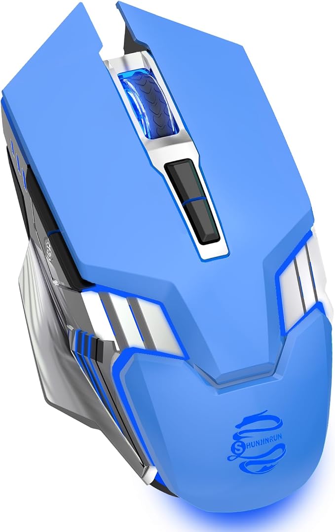 3-Mode RGB Silent Rechargeable Wireless Gaming Mouse Blue | BT5.0/BT3.0+2.4G connection, RGB backlight & quiet click, for gaming office, compatible with Laptop, PC, Mac, iPad & Tablet