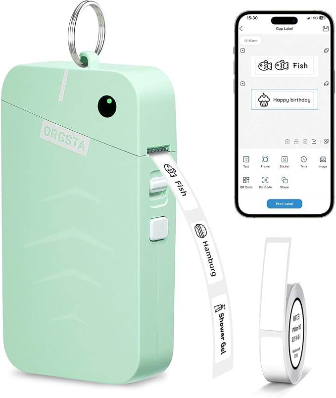 ORGSTA S001 Label Maker Machine with Tape, Portable Bluetooth Label Maker | Thermal Label Printer for Home, Office, School Organization, Wireless Mini Labeler, Sticker Maker, Multiple Templates, Green