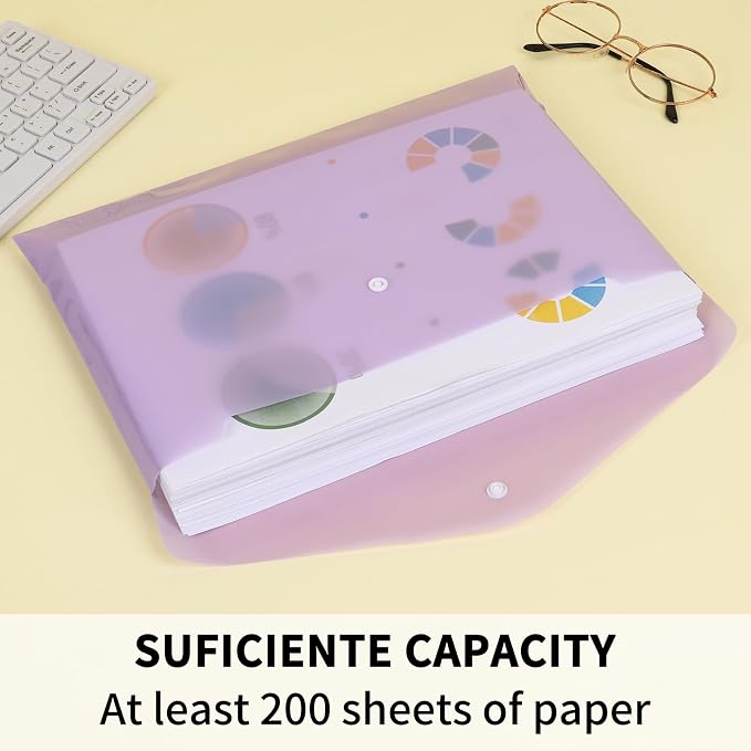 EOOUT 28pcs Plastic Envelopes, Plastic Folders for Documents, Poly Folders with Snap Closure, A4 Size, Letter Size, for School and Office Supplies
