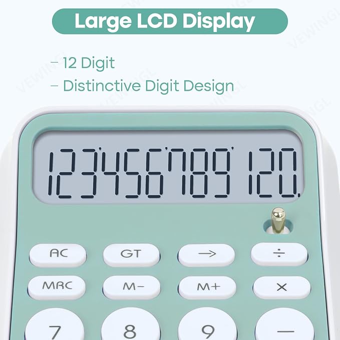 VEWINGL Desktop Calculator, 12 Digit HD Display with% Key | Great for Office, School, or Home (Green, Non-Voice)