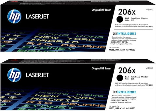 HP 206X High-Yield Black Toner Cartridge 2-Pack | Compatible Color LaserJet Pro M255 & MFP M282/M283 Series Printers | W2110XD1