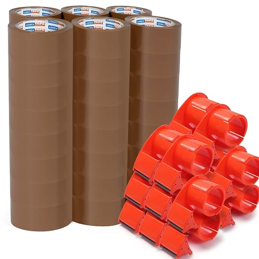 ADHES Brown Packing Tape with Dispenser, 1.88in x 55yds x 2.6mil | Heavy Duty Shipping & Packaging Tape, Strong Adhesive Carton Sealing Tape, Bulk 48 Rolls