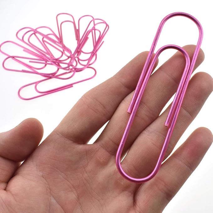 HAHIYO Paperclips 4 inch (100mm) Extra Large Paper Clips Sturdy Bright Pink Vinyl Coated Prevent Scratching Tearing The Pages for Bookmark Organize Home Office School 14 Pack