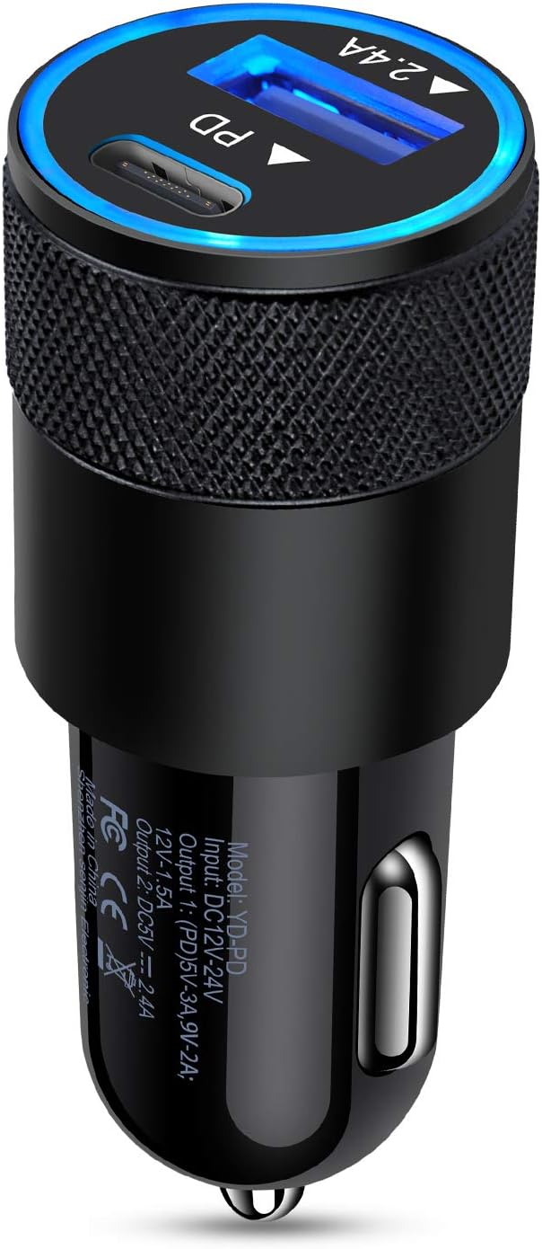 USB C Fast Car Charger,30W 3.0 PD Type C Car Adapter 2 Port USB C Car Plug Compatible for iPhone 17/16/15/14/13/12 Pro Max/11 Pro/SE/X/XR/8/7/6 Plus,Samsung Galaxy S25 S24 S23 S22 S21 S20,Pixel 9 8 7
