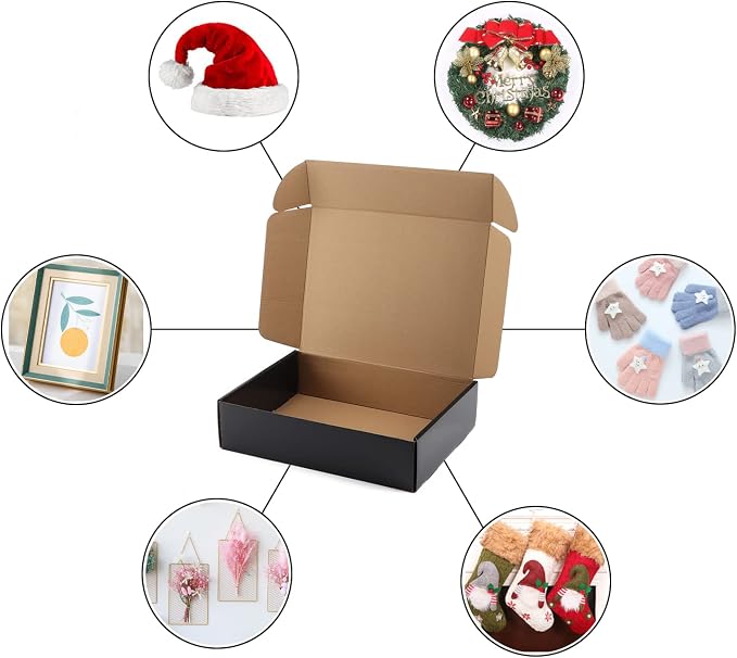 Hoikwo Medium Shipping Boxes for Mailing Shipping Packaging, Corrugated Cardboard Boxes for Packaging Small Business, (Black, 12x9x3-20 Pack)