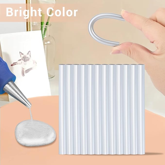 Manarty Metallic Silver Hot Glue Stick, 48 PCS 0.27" Dia x 4" Long Mini Hot Melt Glue Sticks Colored, Adhesive EVA Glue Sticks Standard for Sealing Repairing DIY Art Handmade Car Craft Decoration