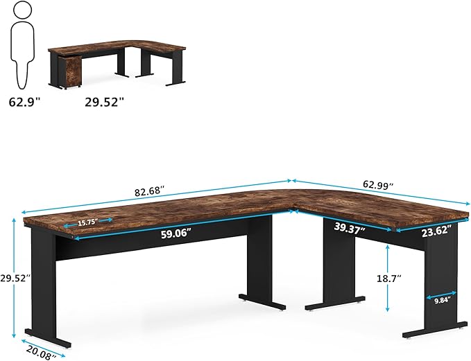 Tribesigns 83" L-Shaped Executive Desk, Large Office Desk with Drawers, Industrial Corner Computer Table with Rolling File Cabinet, Business Workstation for Home Office (Brown, 83 Inches)