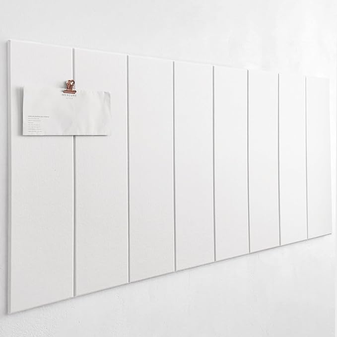 24"x47" Large Cork Board Alternative – 8 Pack Shiplap Felt Wall Tiles with Safe Removable Adhesive Tabs | Felt Bulletin Board for Walls Pin Board for Office, Home, Classroom, Kids Room – Pure White