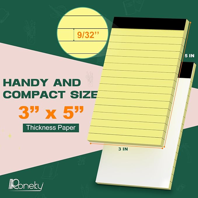 8 Pack Small Note Pads 3x5 In, College Ruled 3 x 5 Notepads Server Note Pad | Micro Perforated Small Pocket Size Notebook Mini Writing Pads Memo Pads of Lined Paper Notepad Narrow Ruled Scratch Pads