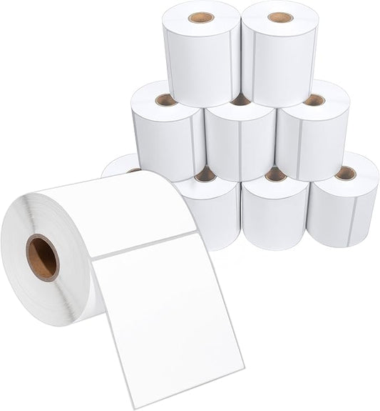 4" X 4” Direct Thermal Labels (3500 Count, 10 Rolls) Perforated | Postage Shipping Labels, UPC Barcode Stickers for Inventory - Compatible With Zebra and Rollo Printers - Spartan Industrial