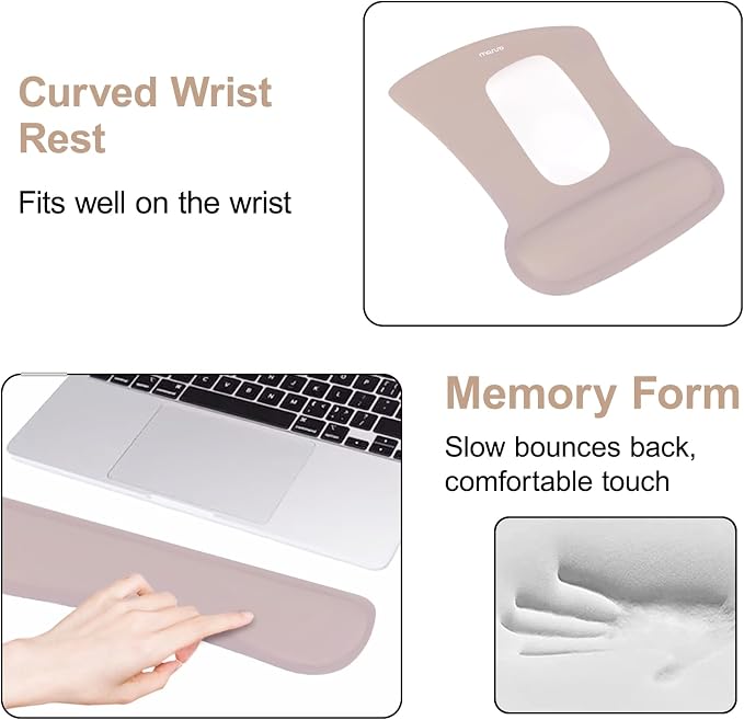 MOSISO Keyboard Mouse Pad Set, Large Gaming Mousepad&Keyboard Wrist Rest | Mouse Wrist Rest&Coaster, Ergonomic Non-Slip Mousepad&Easy Typing Cushion with Memory Foam for Home Office, Taupe Brown