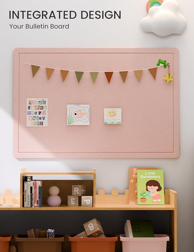Fluxynara 35.4" x 23.6" Bulletin Board, Pink | Cork Board Alternative with 12 Removable Adhesive Tabs, Foldable Felt Pin Board for Home, Office, Classroom & Dorm