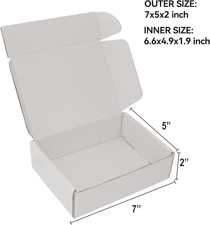 7x5x2 Inch Small Shipping Boxes 25-Pack, White Corrugated Cardboard Mailer Boxes for Mailing & Packaging, Gifts, DIY Crafts, Ecommerce, Small Business